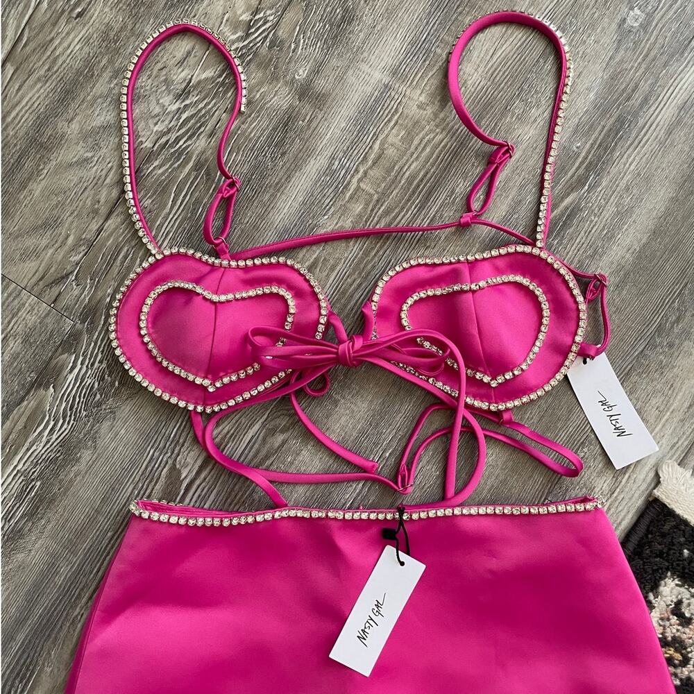 Nasty Gal Hot Pink Mini Skirt with Pearl Trim - Picture 3 of 6